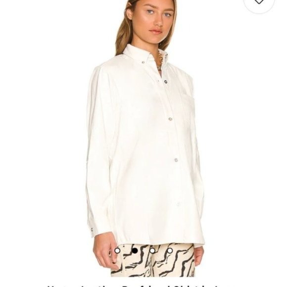 WeWoreWhat Vegan Leather Boyfriend Shirt in Ivory - Picture 1 of 10